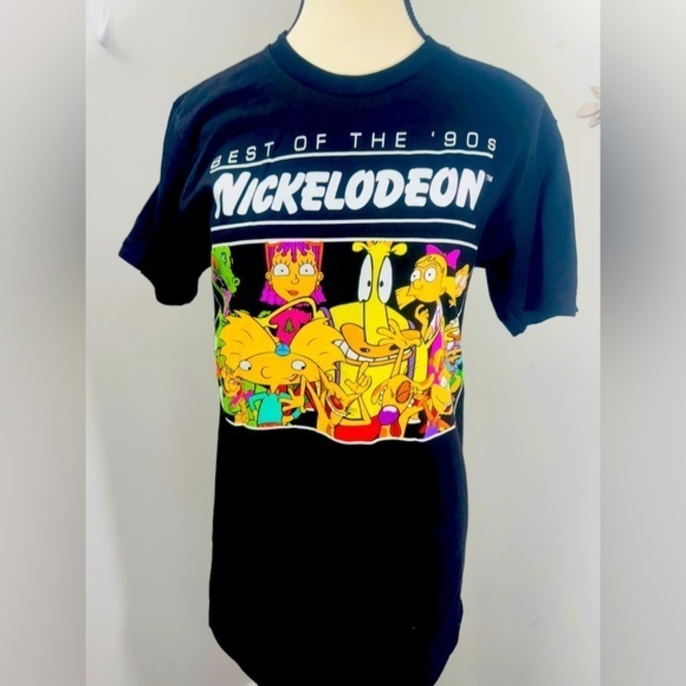Nickelodeon Best Of 90s Black T shirt Crew Cut Neck Short Sleeves Size S